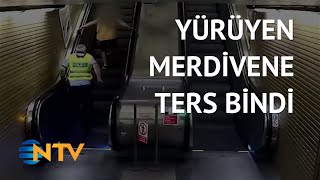 @NTV Yürüyen merdivene ters binen hırsız böyle yakalandı