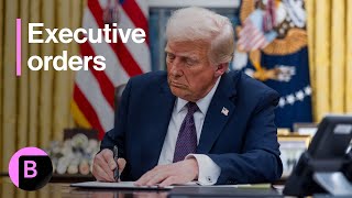 Trump Talks to Reporters in Oval Office While Signing Executive Orders on Night One