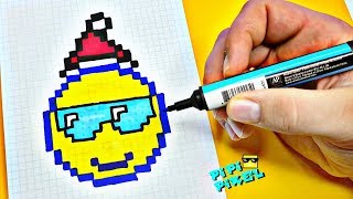 Крутой НОВОГОДНИЙ СМАЙЛИК ! РИСУНКИ ПО КЛЕТОЧКАМ SMILE PIXEL ART