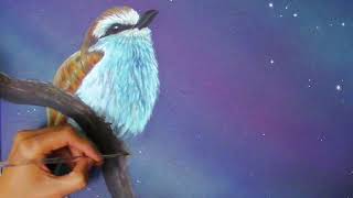 einen realistischen blauen Vogel malen - painting a realistic bird in acryl