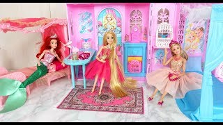 Barbie Rapunzel Ariel Princess Bedroom Morning routine