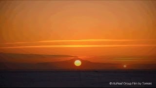 地平線に沈む夕日/Slow-TV/夕景の利尻富士