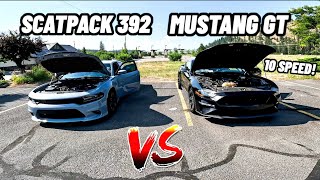 How much faster is a 10 speed 5.0 vs 6.4 Hemi? (Mustang GT 10 speed vs Charger Scatpack)