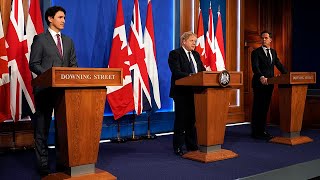 PM Justin Trudeau, Boris Johnson and Mark Rutte speak on the Russia-Ukraine crisis
