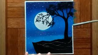 Oil Pastel drawing | Easy Moonlight Night Scenery Drawing With Oil Pastel
