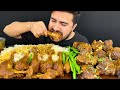 asmr eating spicy mutton curry🔥 chicken leg egg curry puri luchi pulao rice mukbang🥵food indian