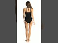 sporti textured chlorine resistant high neck colorblock one piece slimsuit swimoutlet.com