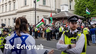 Pro-Palestine activists at UCL and counter-protestors kept apart by police