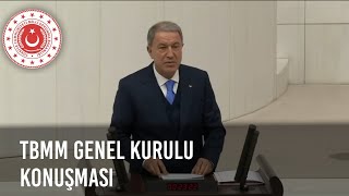 Bakan Hulusi Akar, Bakanlığın 2023 yılı bütçesinin görüşüldüğü TBMM Genel Kurulunda konuşuyor.