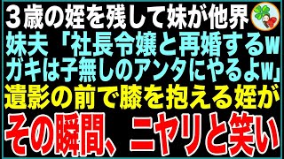 【スカッと】3歳の姪を残して妹が他界。妹夫「社長令嬢と再婚するwガキは子無しのアンタにやるよw」→私が遺影の前で膝を抱える姪に駆け寄り、抱きしめた瞬間、姪はニヤリと笑い…【感動する話】