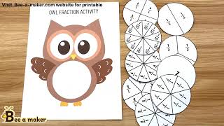 Owl fraction math activity printable