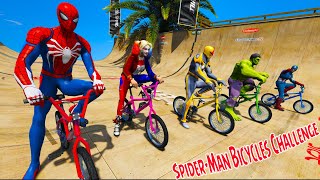 Homem Aranha e Heróis Desafio em Motos, Carros, Caminhões e Bicicletas Spider-Man Bicycles Challenge