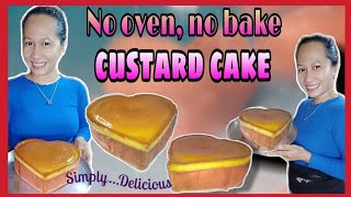 ( No oven, No bake ) CUSTARD cake recipe | How to make heart shape custard cake recipe