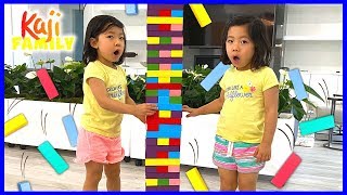 Emma and Kate Pretend play with Giant Jenga Color Blocks Toys!!!