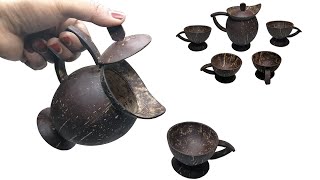 Handmade TEAPOT SET from coconut Shell ||Quick & Easy DIY Great Table placemat for your table!