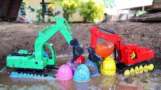 Excavator Find Surprise Egg In The Mud | Construction Vehicles for Kids