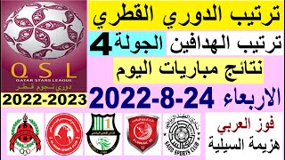 ترتيب الدوري القطري وترتيب الهدافين ونتائج مباريات اليوم الاربعاء 24-8-2022 الجولة 4 - دوري نجوم قطر
