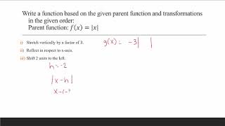 Writing equations of absolute value functions given transformations