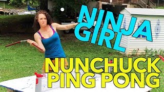 Playing Ping-Pong with NUNCHUCKS! NINJA GIRL With Dad