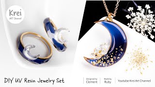 【UVレジン】レイクブルーのドライフラワージュエリーコレクション〜♪ UV Resin-Lake Blue Dried Flower Jewelry collection!!