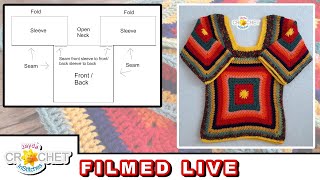 1970's Granny Square Sweater Construction - Crochet Party Live Stream - August 5, 2022