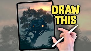 PROCREATE Landscape DRAWING Tutorial in EASY Steps - Tree House