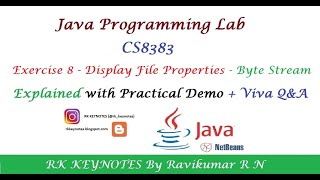 #10 (Java Lab Ex 8) Display File Properties | NetBeans IDE | CS8383 | RK Keynotes | RK