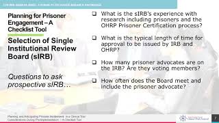 Prisoner Engagement in Clinical Trials–Considerations for Study Planning and Pre-Implementation