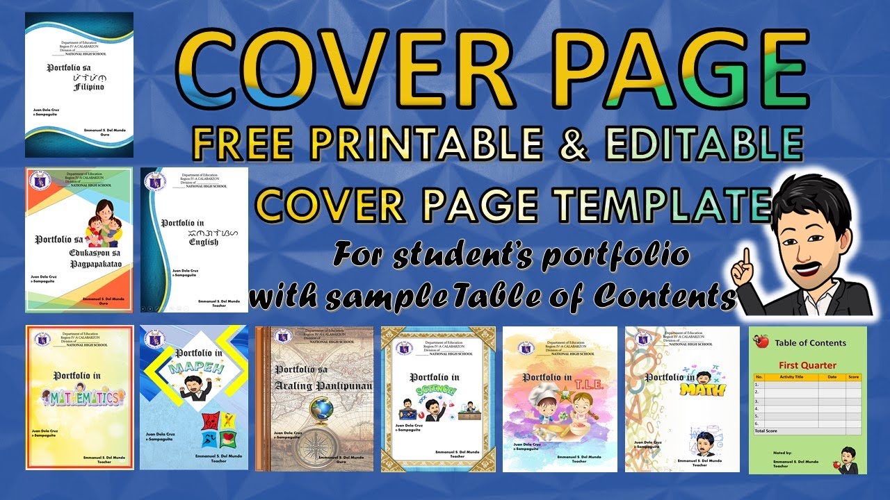 STUDENT'S PORTFOLIO COVER PAGE TEMPLATE | 100% FREE Just Follow The ...