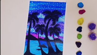 Easy Sunset Painting for Kids 🌴 | Step by Step Acrylic Painting Tutorial | Basic Painting for Kids🏝️