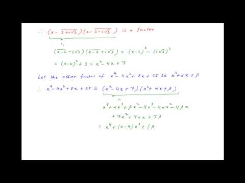 Solve the equation x^4 - 4x^2 + 8x + 35 = 0 having one root as 2 + i*sqrt(3). Solve the equation x^4 - 4x^2 + 8x + 35 = 0 having one root as 2 + i*sqrt(3).