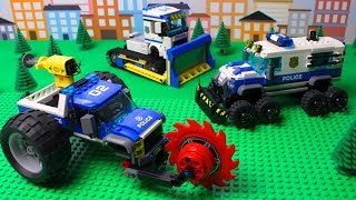 Lego Cars and Trucks Police Bulldozer, Police Tractor Video for kids with toys
