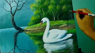 Acrylic Landscape Painting Lesson - The Swan in the Lake by JM Lisondra