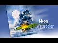 Watercolor | paint moonlight | easy watercolor tutorial for beginners