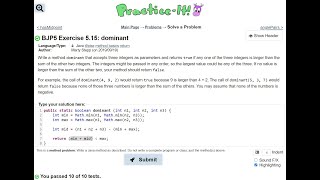 Java Practice It | Exercise 5.15: dominant | method basics, return, int parameters, Math class