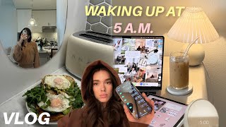 WAKING UP AT 5 AM🌥 *trying to be a morning person* | bible time, work blocks, gym, run errands, etc