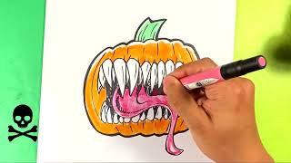 EASY How to Draw PUMPKIN MONSTER | Full Color