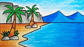 How To Draw Beach Scenery Step By Step |Drawing Beach Scenery Beautiful