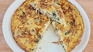 [078] Flipped Frittata with Spinach, Mushrooms, Ham & Cheese Delight! No oven! Quick!