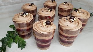 Chocolate Trifles with two types of delicious creams Also a filling and biscuit recipe