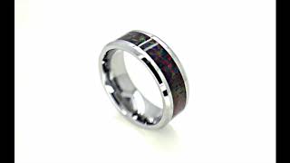 HALLEY Tungsten Carbide Black Opal Inlay Men’s Wedding Band with Beveled Edges - 8mm