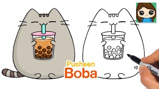 How to Draw Pusheen Drinking Boba
