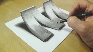 How to Draw 3D Letter M - Drawing with pencil - Awesome Trick Art.