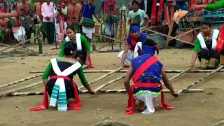 Bamboo dance by karbi young girls and boys at chandubi festival 2018