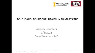 Intro to Anxiety Disorders - 1/5/2022