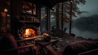 Cozy Rain by Porch Ambience and Relaxing Fireplace Warm Up with the Heavy Rainstorm on Lakeside
