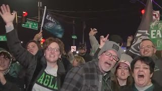 Eagles fans celebrate their team advancing to the Super Bowl