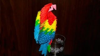 How to make a paper macaw (parrot). 3D origami tutorial (instruction)