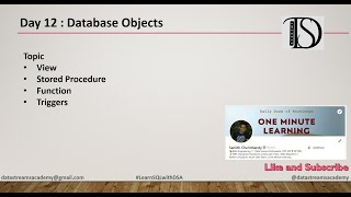 Day 12 : SQL Views | Functions | Stored Procedure | Trigger | #learnwithdsa