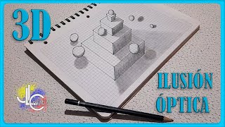 Practica de dibujo 3D, pirámide con esferas variables ilusión óptica, como dibujar paso a paso.